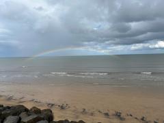 Seaside at last - at Seaton Carew.  Greeted by a rainy squall and a rainbow!
